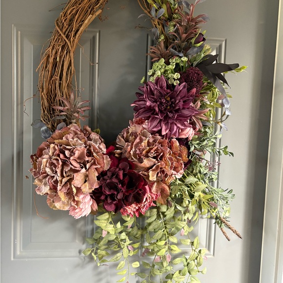 Floral Grapevine Wreath with Pink and Green Accents